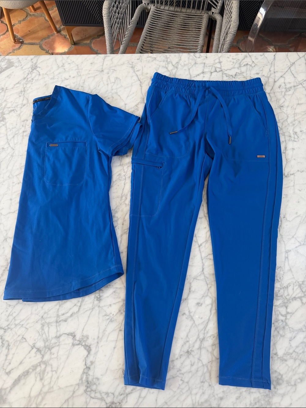Cherokee Form Scrub Top Pant Set Sz Small Top XSP Bottom Royal Blue NWOT